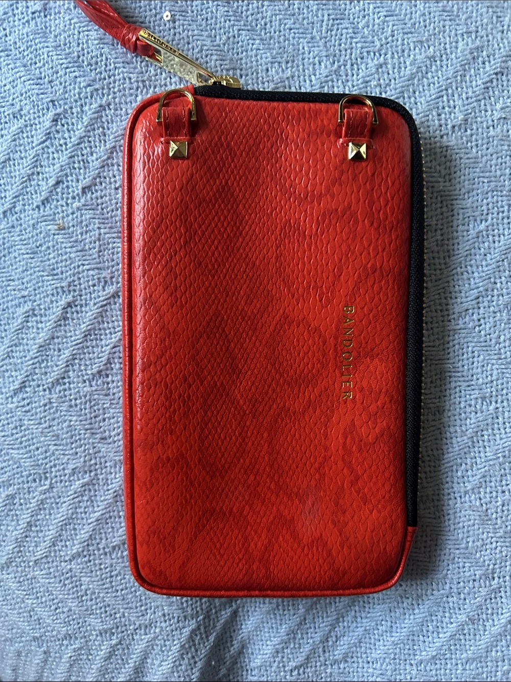 Bandolier Red and Orange Snake Embossed Zip Phone Wallet with Wristlet